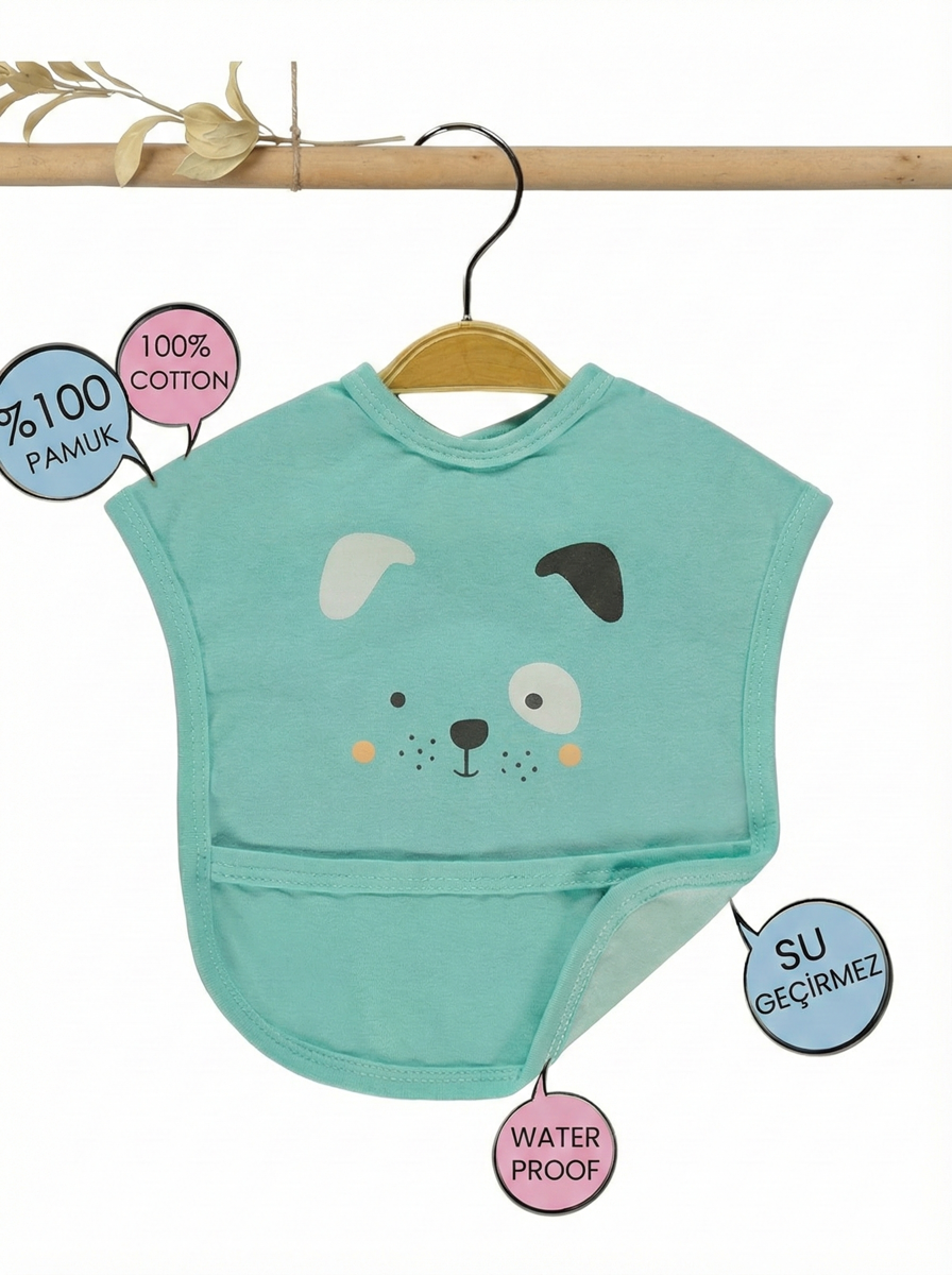 %100 Pamuklu Su Geçirmez Lüks Mama Önlüğü - Terletmez Cepli Yelek Önlük (Panda/Kedi/Ayıcık)